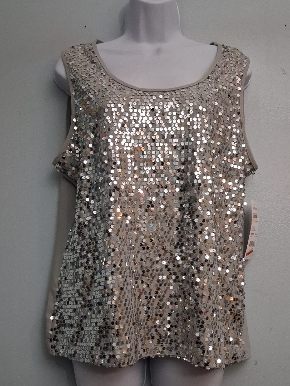 Elementz Size XL Petite Women's Gray Silver Sequin Tank Top